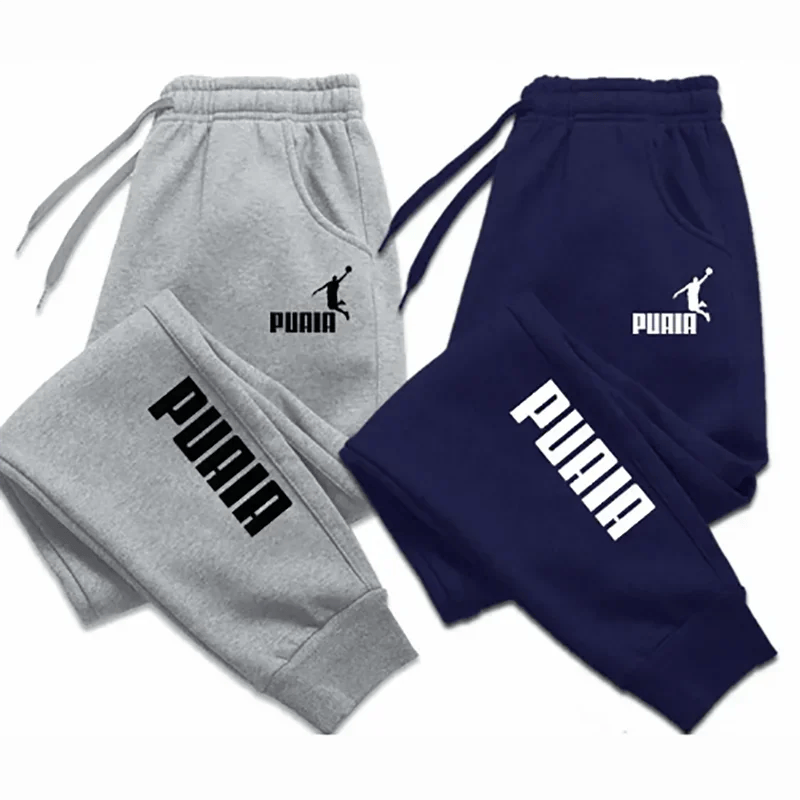 PUAIA baskı erkek pantolon sonbahar/kış yeni spor koşu pantolon spor gevşek Fit giyim düz renk kıyafet Streetwear pantolon