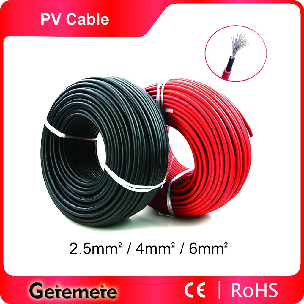 PV panelleri bağlantısı için GTMT 5-10M fotovoltaik kablo 2.5mm ² 4mm ² güneş elektrik kablosu/tüv kablosu kırmızı siyah XLPE ceket