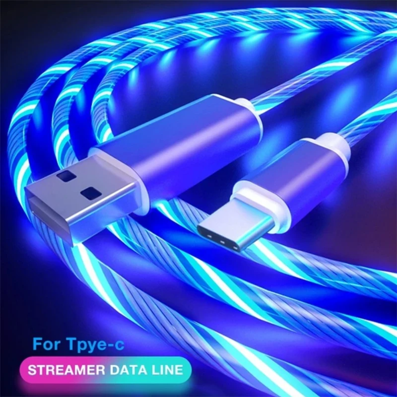 Parlayan kablo cep telefonu şarj kabloları LED ışık mikro USB C tipi şarj cihazı Huawei Samsung Xiaomi şarj tel kablosu