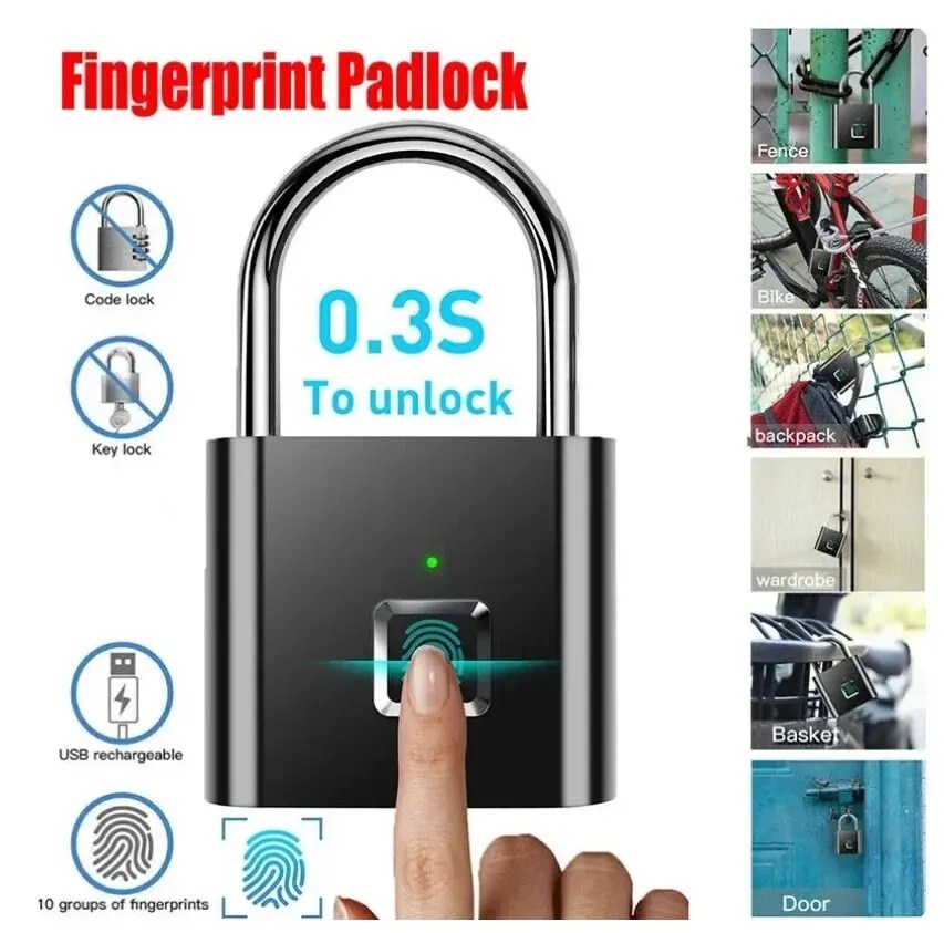 Parmak izi kilidi anahtarsız su geçirmez anti-hırsızlık akıllı kilit parmak izi asma kilit çinko alaşım akıllı güvenlik elektronik DoorLock