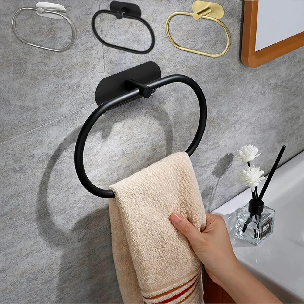 Paslanmaz çelik havlu tutucu kendinden yapışkanlı banyo havlu askısı siyah Washhand askı halka demiryolu Bar mutfak depolama aksesuarları