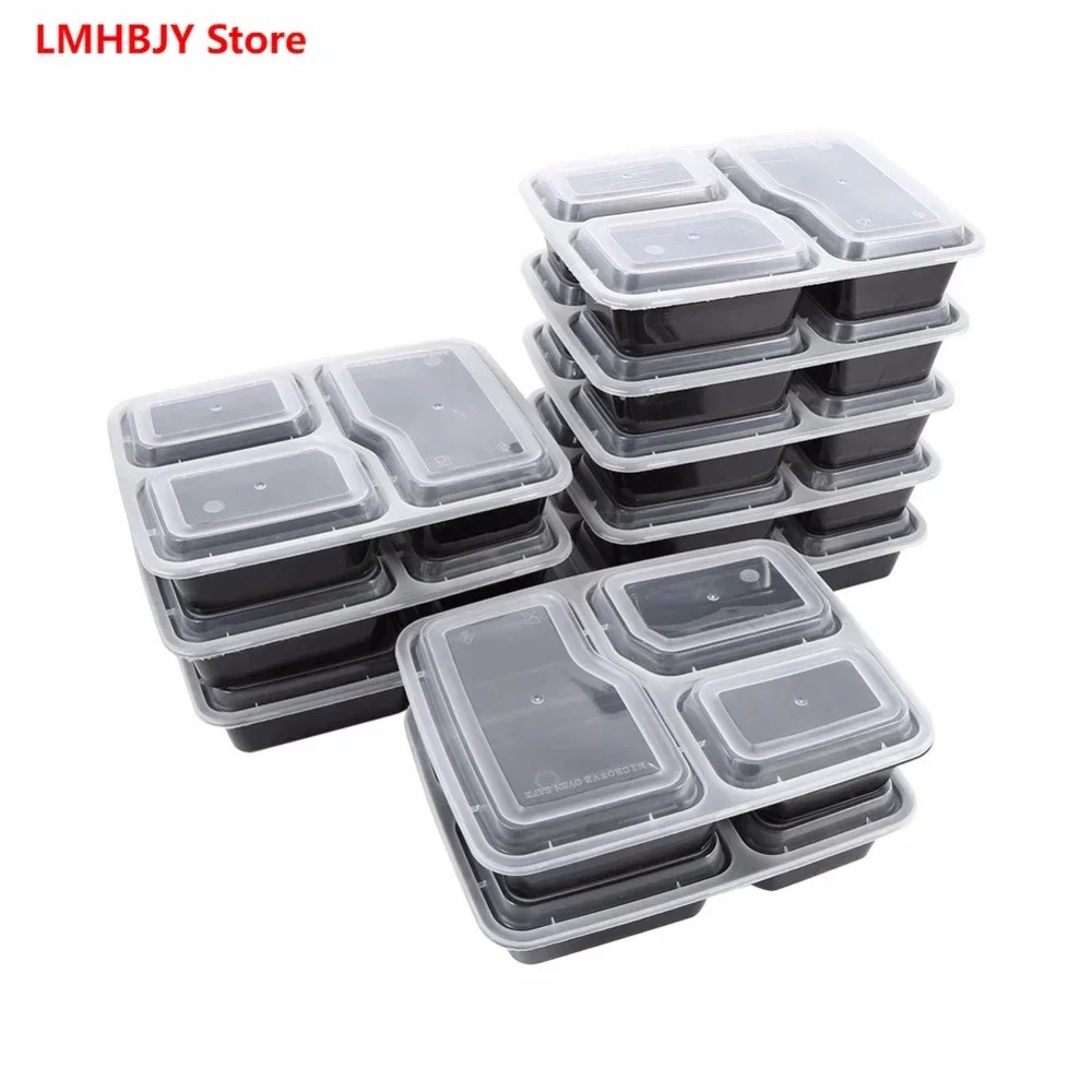 Plastik kullanımlık Bento kutusu yemek depolama gıda hazırlık yemek kabı 3 bölme kullanımlık microwahome konteynerler ev Lunchbox