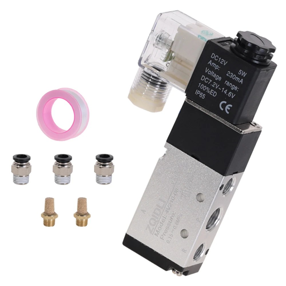 Pnömatik elektrik Solenoid vana 5 yollu 2 pozisyon kontrol hava gaz manyetik 4V210-08 12V 24V 220V bobin volt