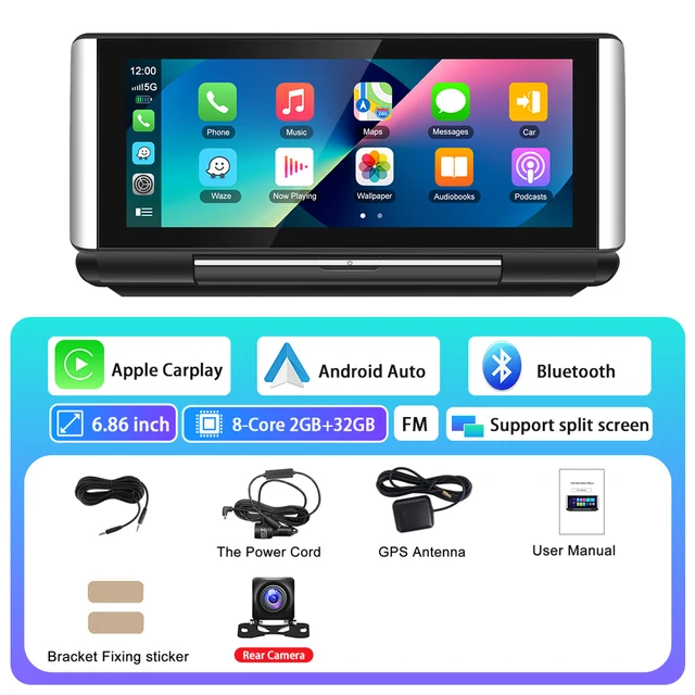 Podofo 6.86-inç 2 + 32G Android HD ekran CarPlay araba Video oynatıcı Suppport arka kamera Android oto Apple Airplay destekler