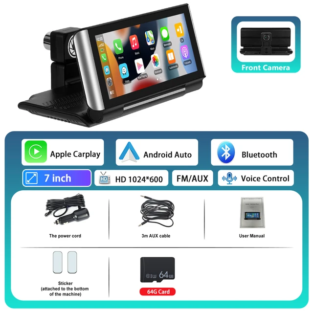 Podofo 6.86-inç 2 + 32G Android HD ekran CarPlay araba Video oynatıcı Suppport arka kamera Android oto Apple Airplay destekler