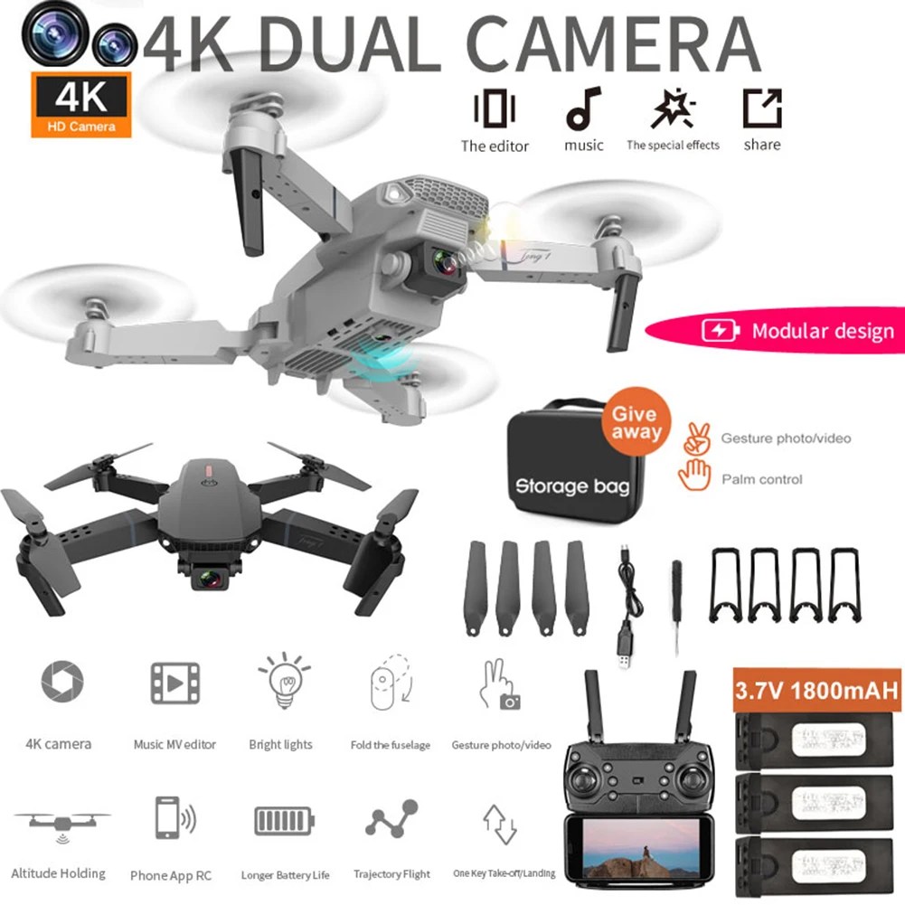 Profesyonel Drone E88 4k geniş açılı HD kamera WiFi fpv yükseklik tutun katlanabilir RC RC tor helikopter kamera-ücretsiz çocuk oyuncakları
