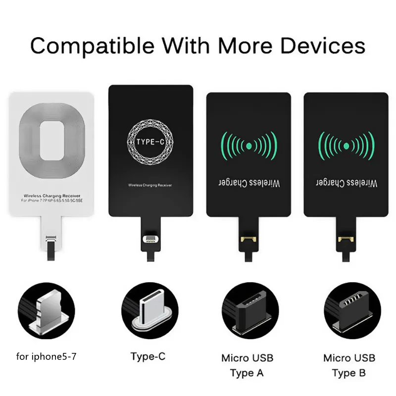 Qi kablosuz şarj alıcısı destek tipi C mikro usb hızlı kablosuz şarj adaptörü için iPhone5-7 Android telefon kablosuz şarj