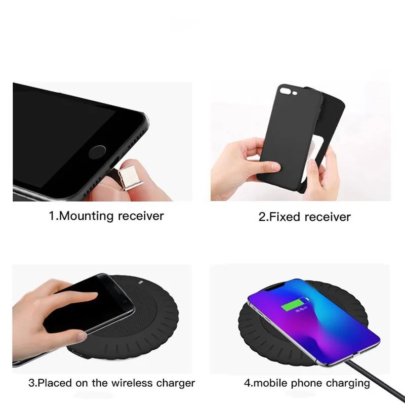 Qi kablosuz şarj alıcısı destek tipi C mikro usb hızlı kablosuz şarj adaptörü için iPhone5-7 Android telefon kablosuz şarj - Görsel 6
