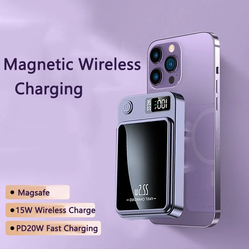 Qi manyetik kablosuz güç banka iPhone14 için 20000mAh hızlı şarj manyetik halka ile Huawei Samsung Powerbank taşınabilir şarj