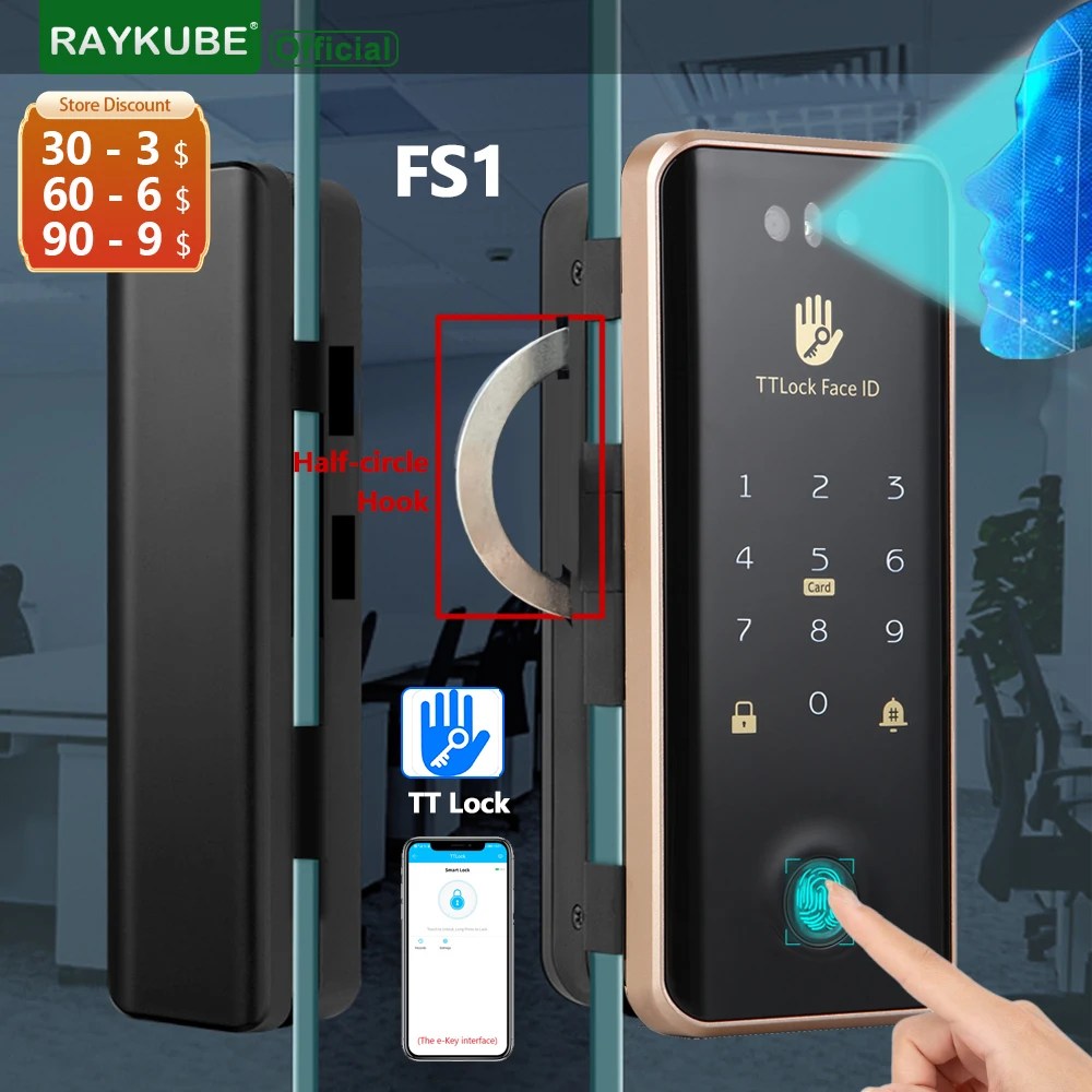 RAYKUBE FS1 TT kilit 3D yüz tanıma yarım daire kanca ile akıllı kilit biyometrik elektronik parmak izi kilidini cam kapi kilit