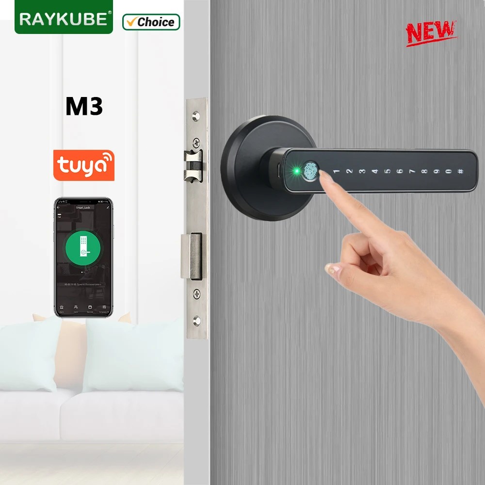 RAYKUBE M3 Tuya BLE akıllı parmak izi kapı kilit şifre anahtarlı kilit Smartlife/Tuya APP kapalı ahşap Metal kapı için kilidini