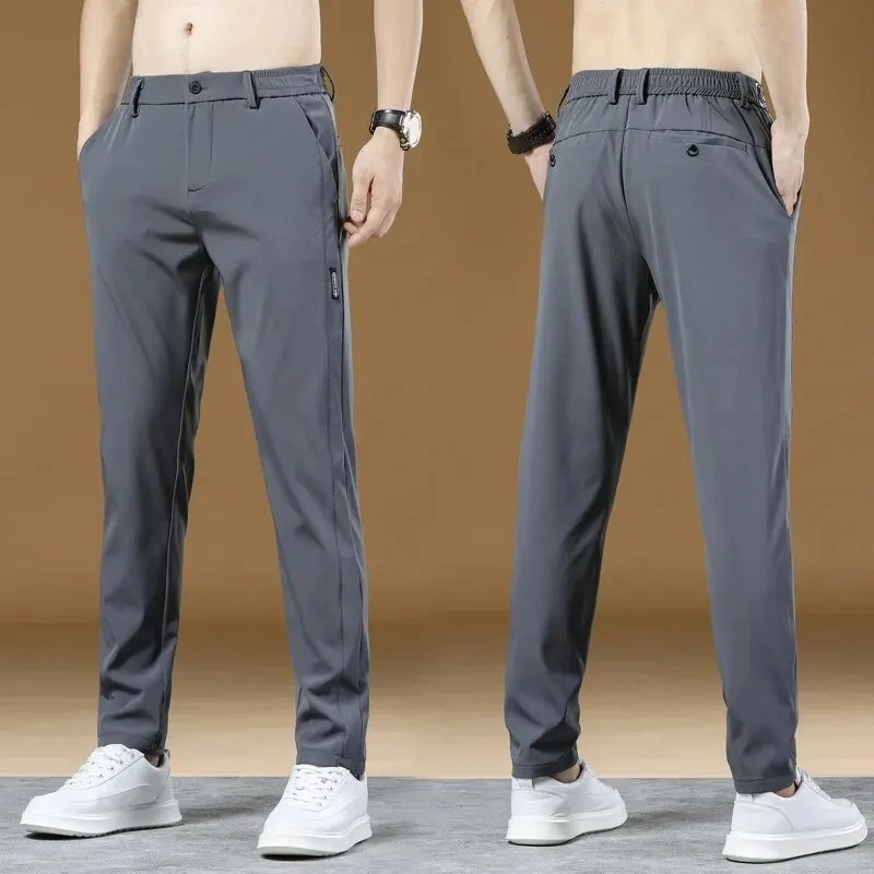 Rahat erkekler basit düz silindir rahat pantolon Slim Fit düz renk moda erkek giyim pantolon