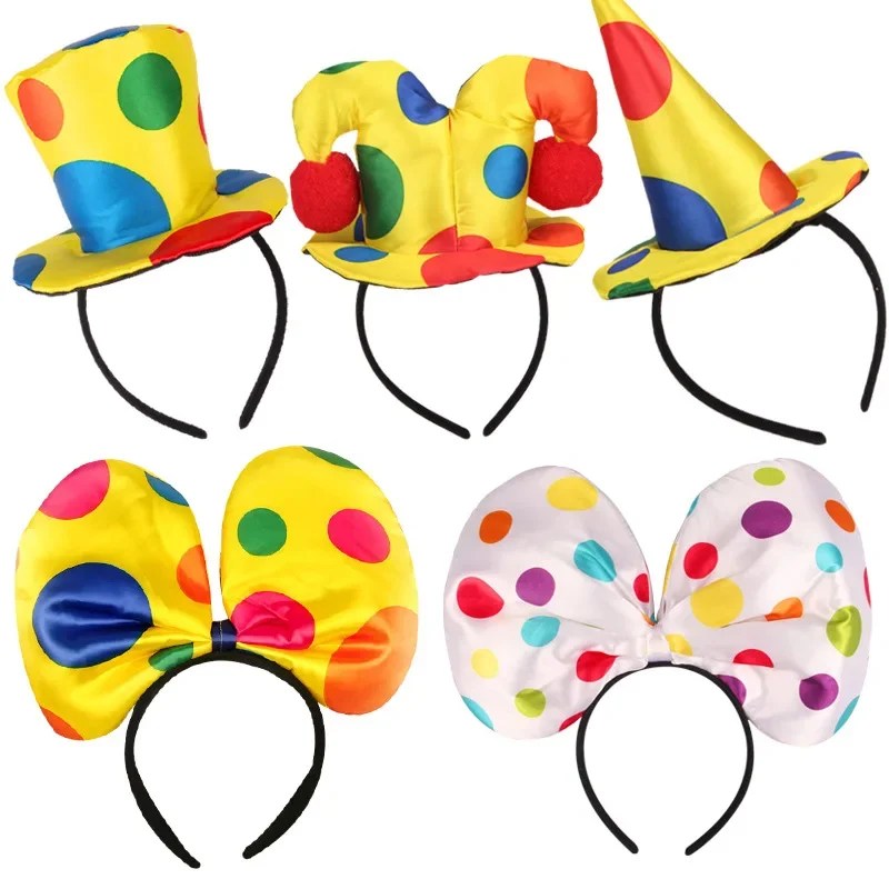 Renkli palyaço Headdress sarı renkli noktalar yay şapkalar sirk performans sahne komik Joker şapkalar makyaj parti süslemeleri