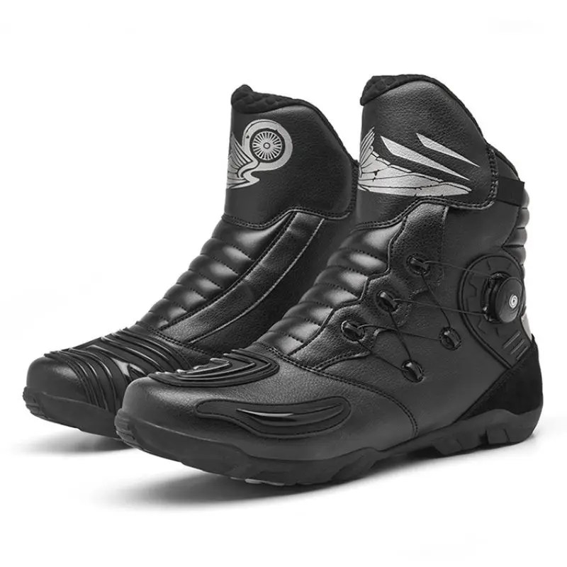 Retro siyah Enduro motosiklet çizme deri motosikletçi çizme sürme ayakkabı Motocross Biker çizmeler Vintage motorbotlar
