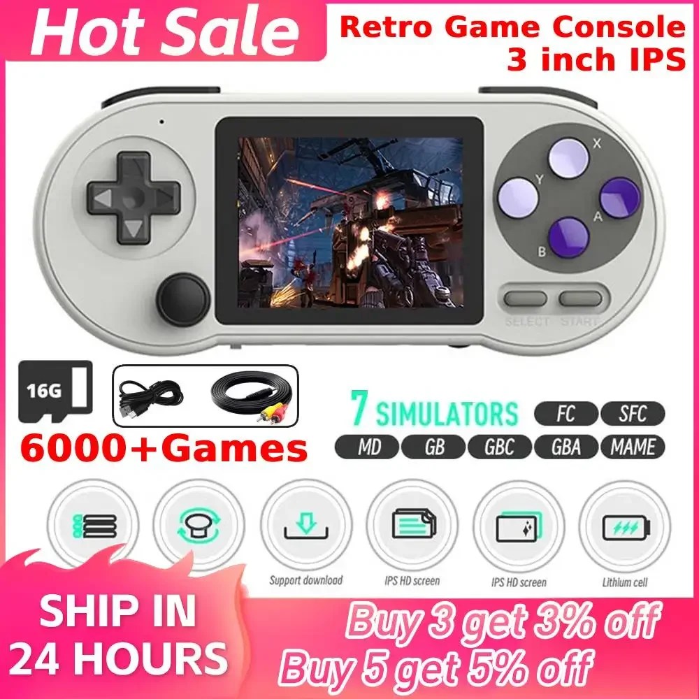 S7 elde kullanılır oyun konsolu 3 inç IPS Retro oyunları 6000 oyunları oyuncu Video oyunu konsolları 3D Rocker için süper Nintendo SNES NES