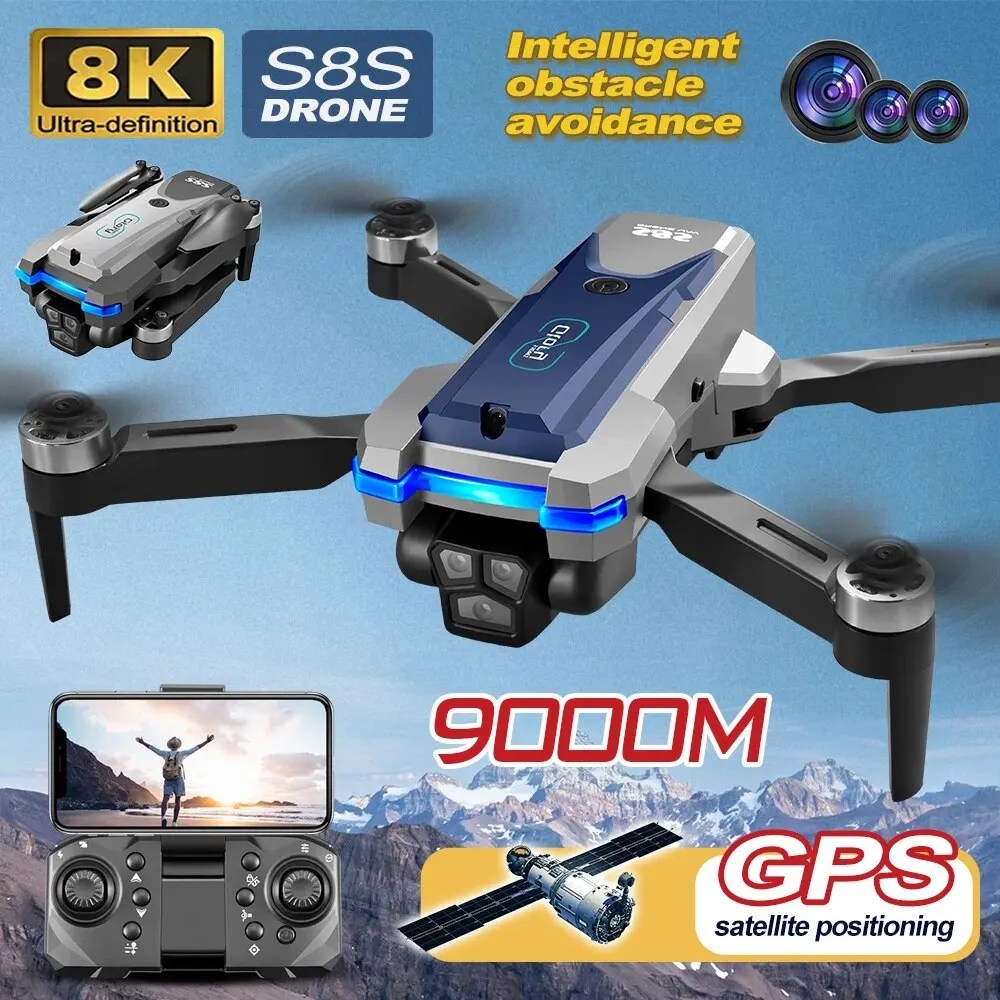 S8S GPS Drone 5G Wifi 8K HD çift ESC kamera optik akış 360 ° engel kaçınma fırçasız Motor RC katlanabilir Quadcopter 9000M
