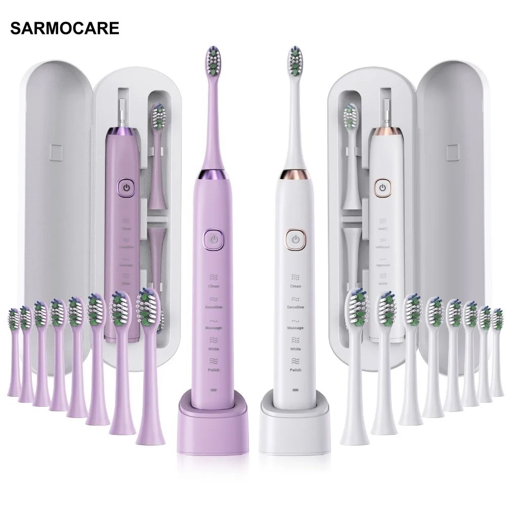 SARMOCARE Sonic elektrikli diş fırçası USB şarj edilebilir yetişkin su geçirmez ultrasonik beyazlatma fırçalar 8 yedek kafa S100