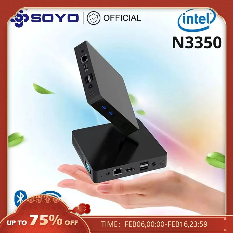SOYO M2 Mini PC Intel Celeron N3350 işlemci Windows 10 4K 6GB 64GB USB HDMI BT4.0 M.2 yuvası 1000M AC Wifi