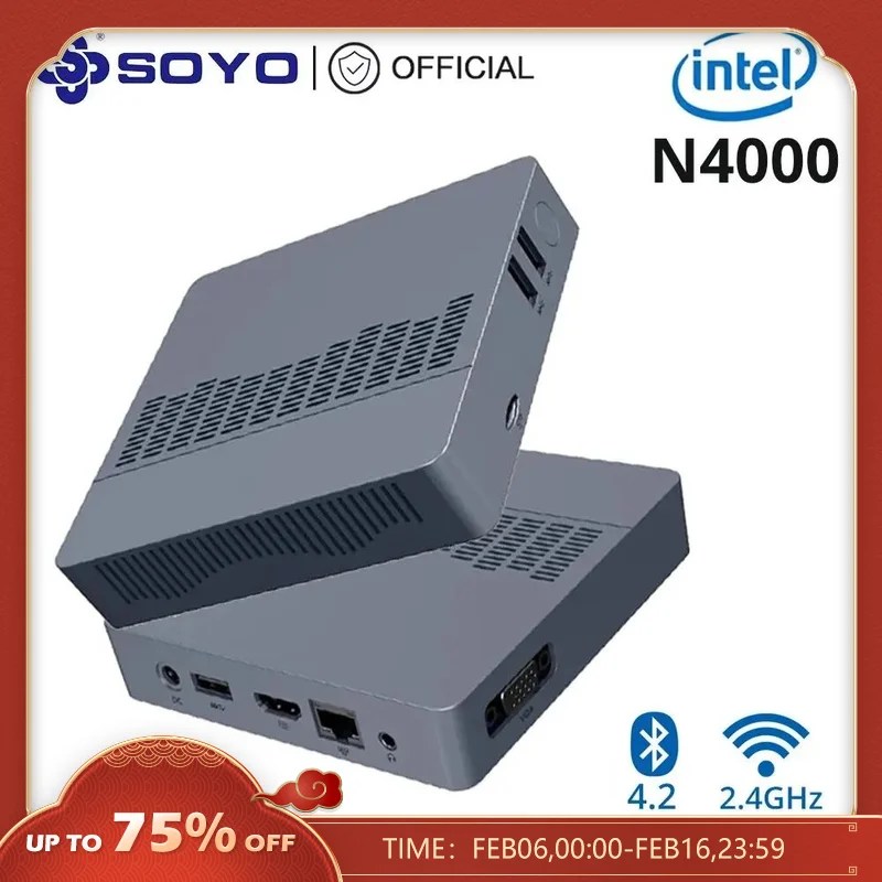 SOYO M2 hava Mini PC Intel İkizler göl N4000 işlemci Windows 11 4K 6GB 128GB USB HDMI BT4.0 M.2 yuvası 1000M AC Wifi
