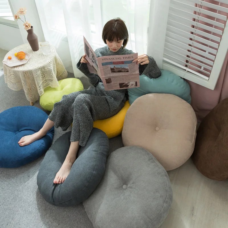 Saf renk basit japon Futon kalınlaşma meditasyon minderi yuvarlak pamuk keten yastık Tatami Mat ev balkon yastık