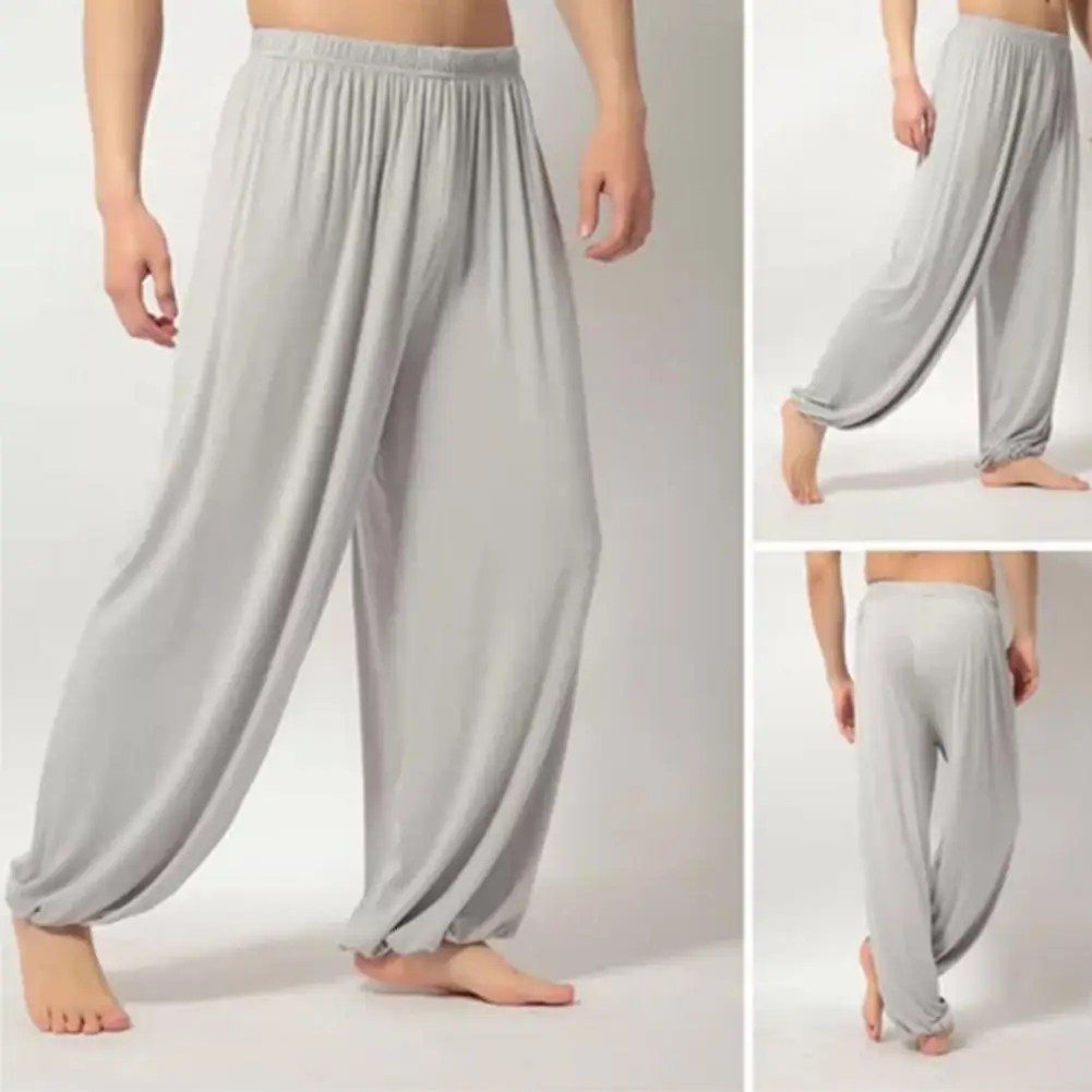 Saf renk gevşek düz pantolon erkekler Sweatpants Modal rahat bahar uzun pantolon erkekler spor Yoga pantolon Trendy dans giyim