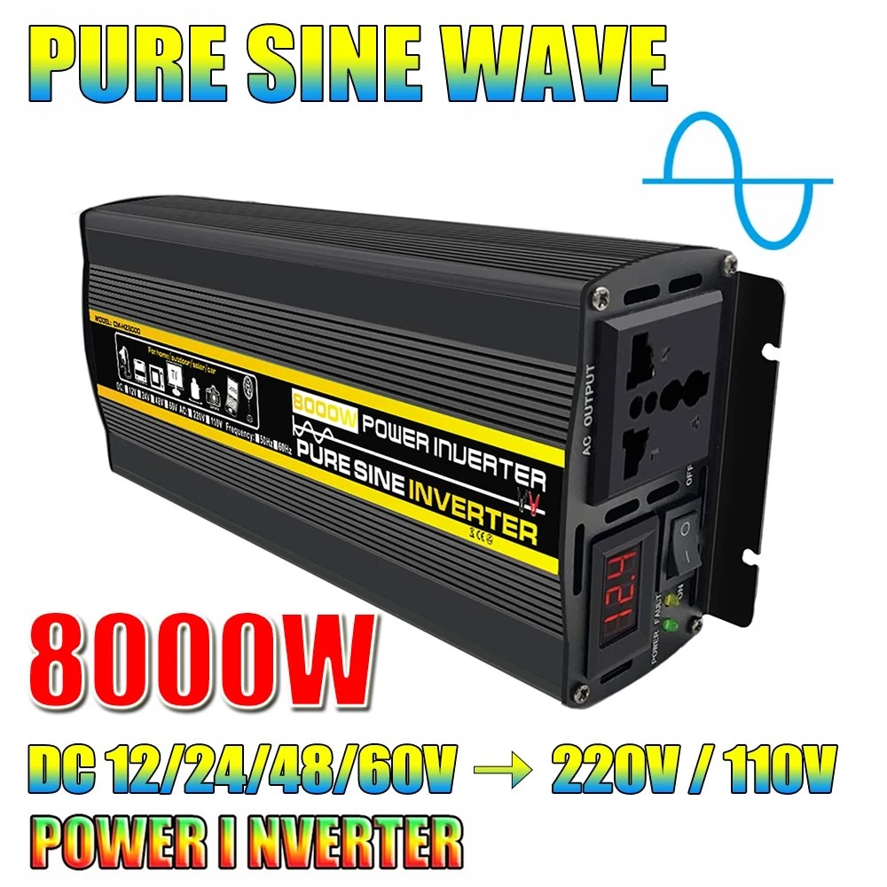 Saf sinüs dalga invertör 8000/6000/4000/3000W gerilim trafosu güç dönüştürücü güneş invertör 12V/24V/48V/60V AC 110V 220V