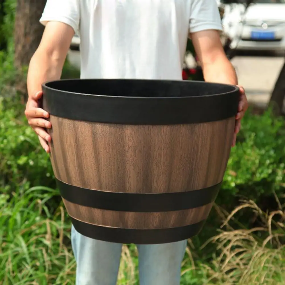 Saksı sahte viski varil şekli saksı plastik kalınlaşmış çiçeklik kapalı açık Yard veranda saksı bahçe için
