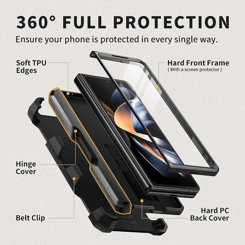 Samsung Galaxy Z Fold 5 telefon kılıfı tam vücut sağlam darbeye dayanıklı koruma ile kemer-klip Kickstand dahili ekran koruyucu - Görsel 3