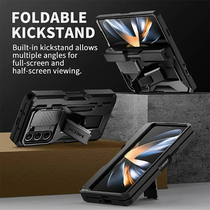 Samsung Galaxy Z Fold 5 telefon kılıfı tam vücut sağlam darbeye dayanıklı koruma ile kemer-klip Kickstand dahili ekran koruyucu - Görsel 4