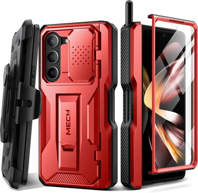 Samsung Galaxy Z Fold 5 telefon kılıfı tam vücut sağlam darbeye dayanıklı koruma ile kemer-klip Kickstand dahili ekran koruyucu - Görsel 9