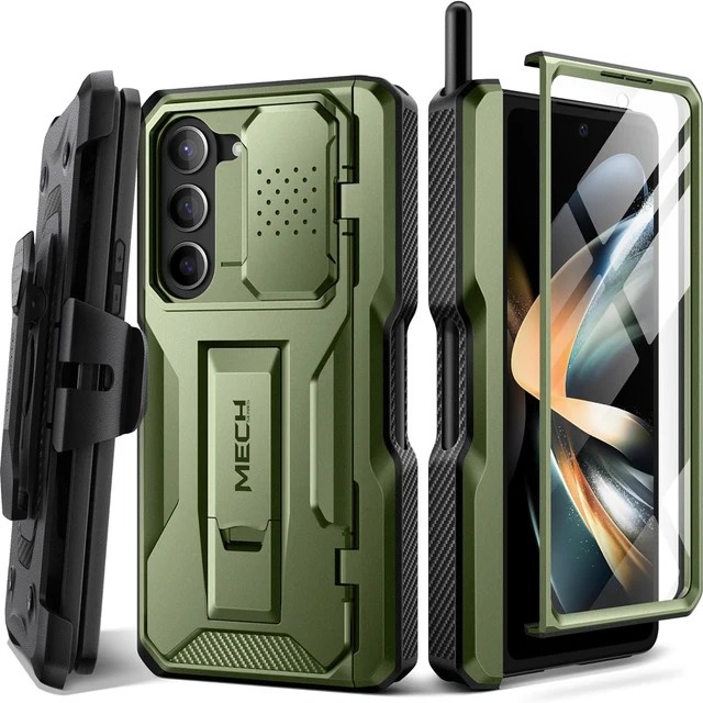 Samsung Galaxy Z Fold 5 telefon kılıfı tam vücut sağlam darbeye dayanıklı koruma ile kemer-klip Kickstand dahili ekran koruyucu - Görsel 11