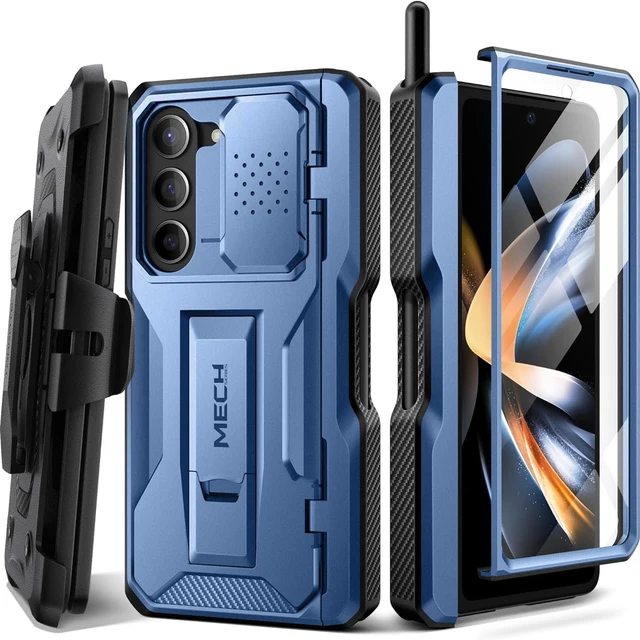 Samsung Galaxy Z Fold 5 telefon kılıfı tam vücut sağlam darbeye dayanıklı koruma ile kemer-klip Kickstand dahili ekran koruyucu