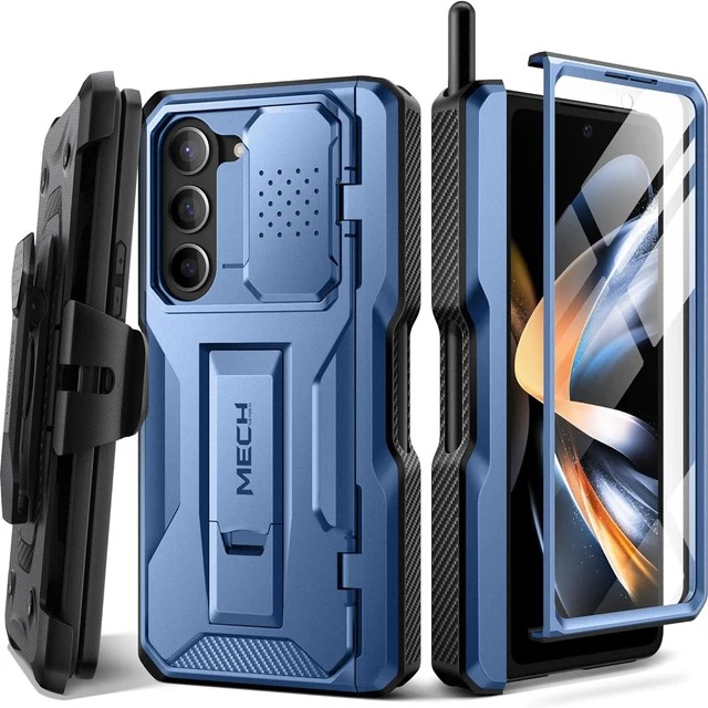 Samsung Galaxy Z Fold 5 telefon kılıfı tam vücut sağlam darbeye dayanıklı koruma ile kemer-klip Kickstand dahili ekran koruyucu - Görsel 12