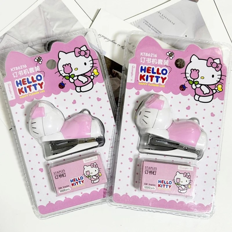 Sanrio Kt kedi zımba karikatür sevimli Mini öğrenci kırtasiye malzemeleri teslimat için zımba Set