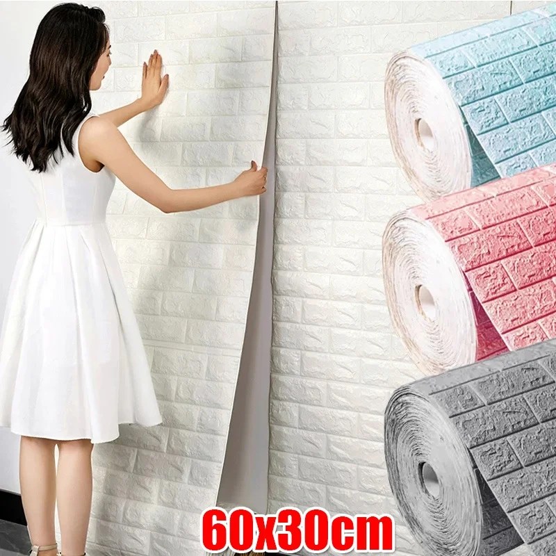 Self-Adhesive 3D Brick Sticker DIY Waterproof Foam Wallpaper for Kids Room Kitchen Roof Ceiling Background Wall Decals 30x60cm