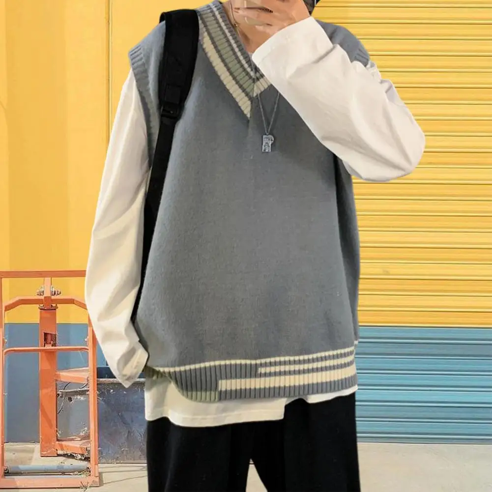 Serin bahar yelek kazak kolsuz örgü aşınmaya dayanıklı Anti-shrink Streetwear kış kazak