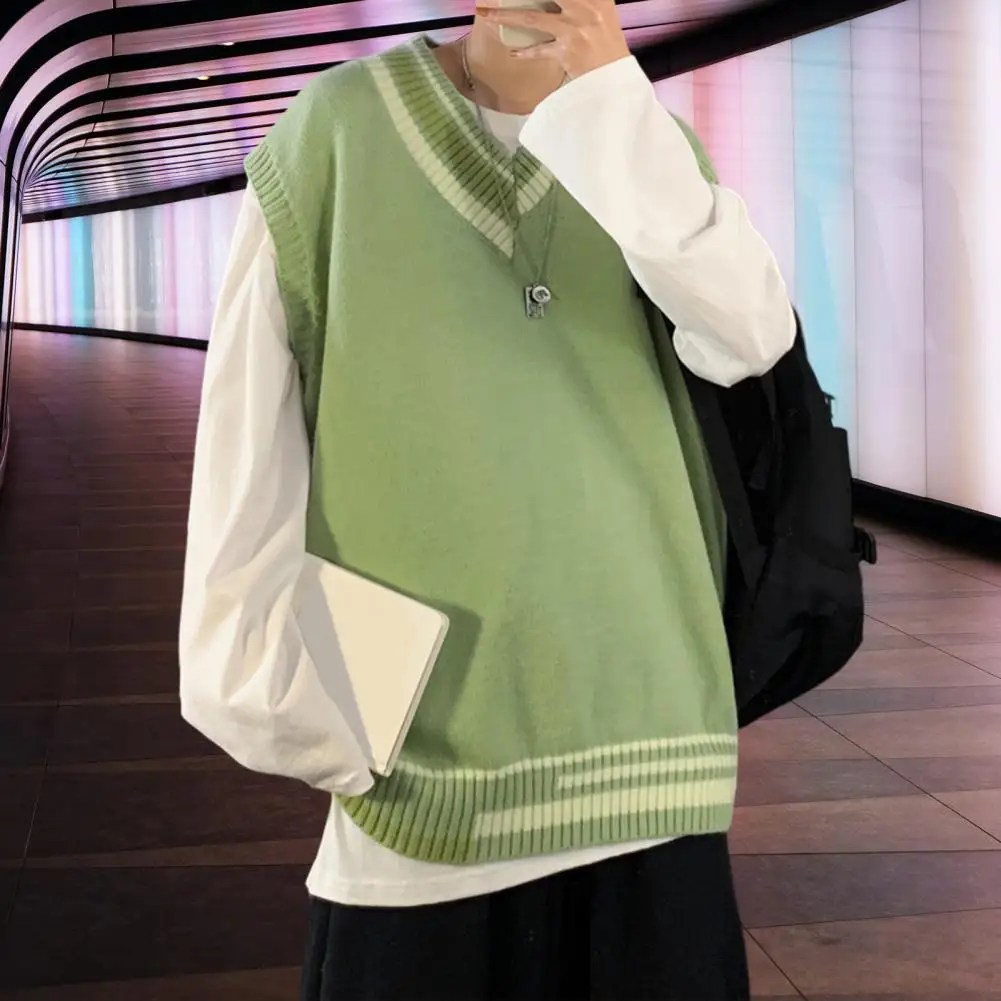 Serin bahar yelek kazak kolsuz örgü aşınmaya dayanıklı Anti-shrink Streetwear kış kazak - Görsel 5