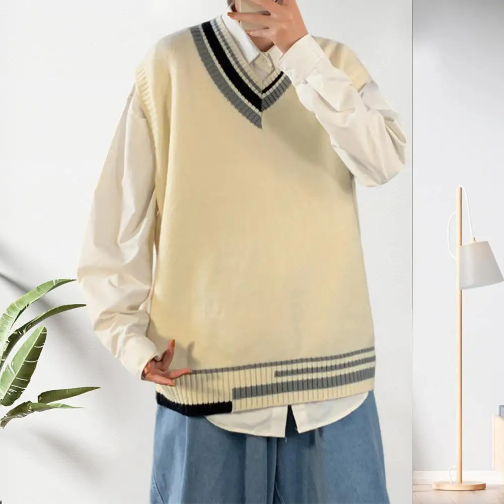 Serin bahar yelek kazak kolsuz örgü aşınmaya dayanıklı Anti-shrink Streetwear kış kazak