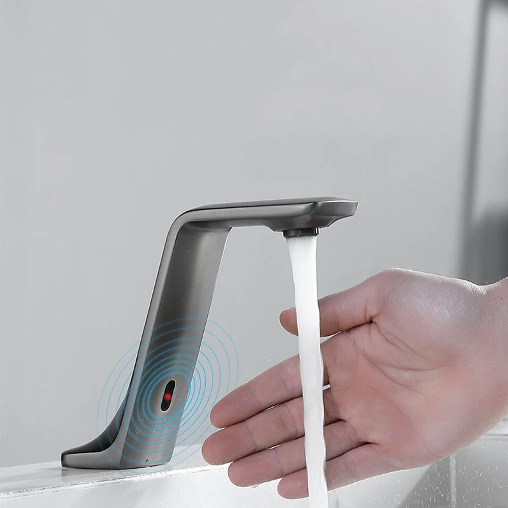 Silah gri pirinç otomatik fotoselli banyo havzası musluk akıllı kızılötesi hareket sensörü tek soğuk el yıkama havzası dokunun l