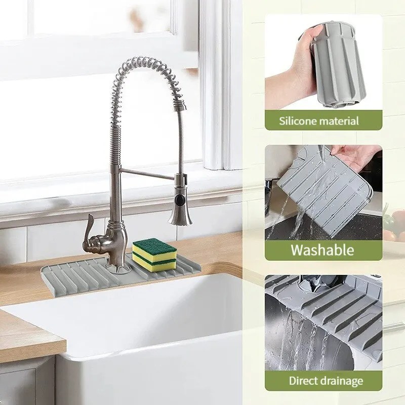Silikon musluk Mat çanak sabun sünger tutucu mutfak lavabo, mutfak tezgah kurutma Mat banyo mutfak lavabo sıçrama bekçi - Görsel 4