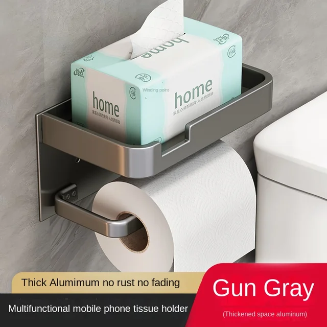 Siyah altın rulo kağıt havlu tutucu banyo duvarına monte çok fonksiyonlu WC kağıt telefon tutucu raf havlu rulo raf aksesuarları