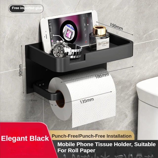 Siyah altın rulo kağıt havlu tutucu banyo duvarına monte çok fonksiyonlu WC kağıt telefon tutucu raf havlu rulo raf aksesuarları