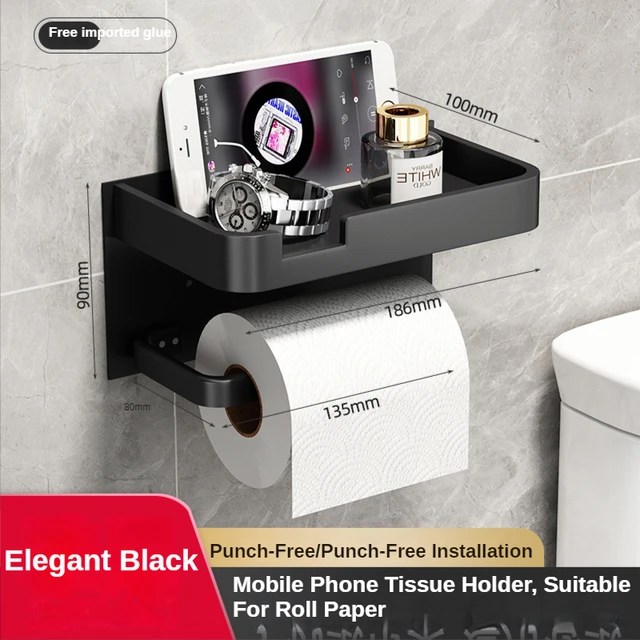 Siyah altın rulo kağıt havlu tutucu banyo duvarına monte çok fonksiyonlu WC kağıt telefon tutucu raf havlu rulo raf aksesuarları - Görsel 7