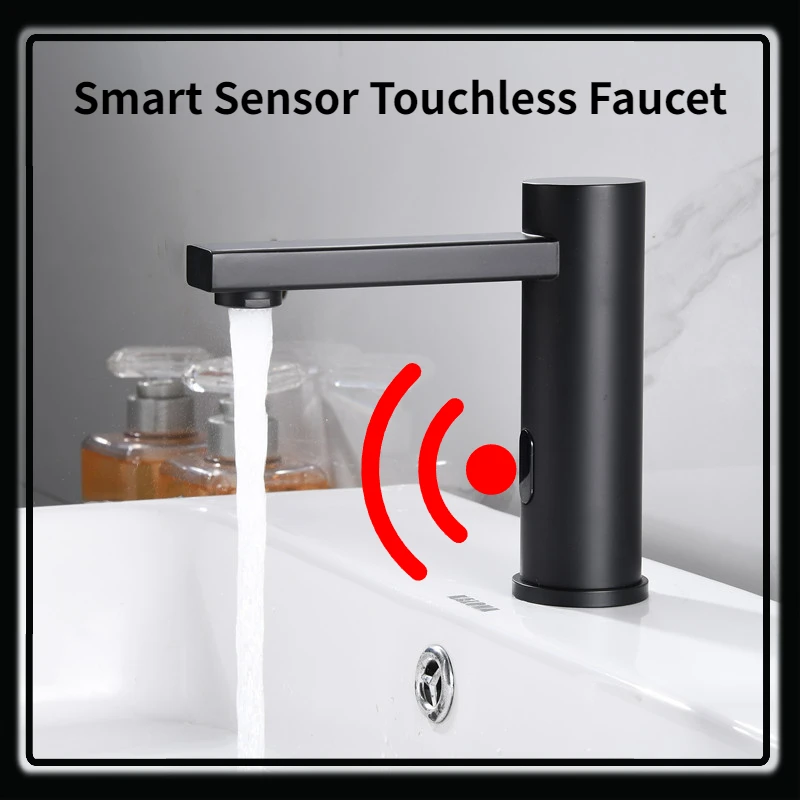 Siyah banyo sensörü musluk akıllı banyo havzası fotoselli musluklar paslanmaz çelik lavabo mikser mutfak kızılötesi dokunun Vanity mikser