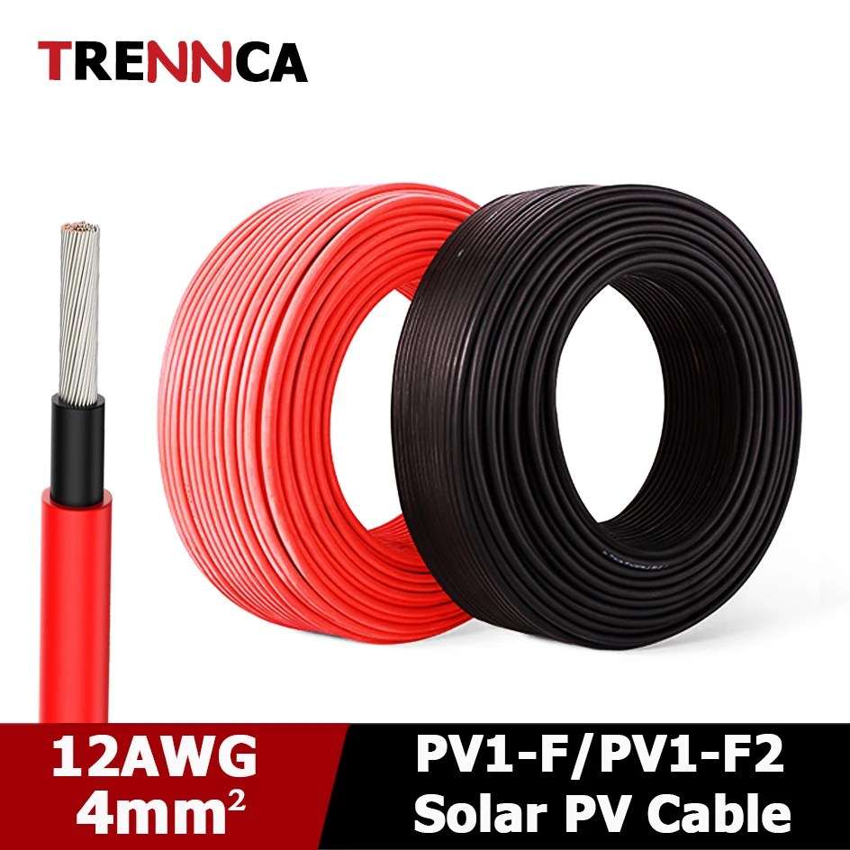 Siyah ve kırmızı 12AWG 4mm ² fotovolta için kullanılan fotovoltaik kablo 5/10/20/30m güneş güç kablosu kalaylı bakır çift kılıflı kablo