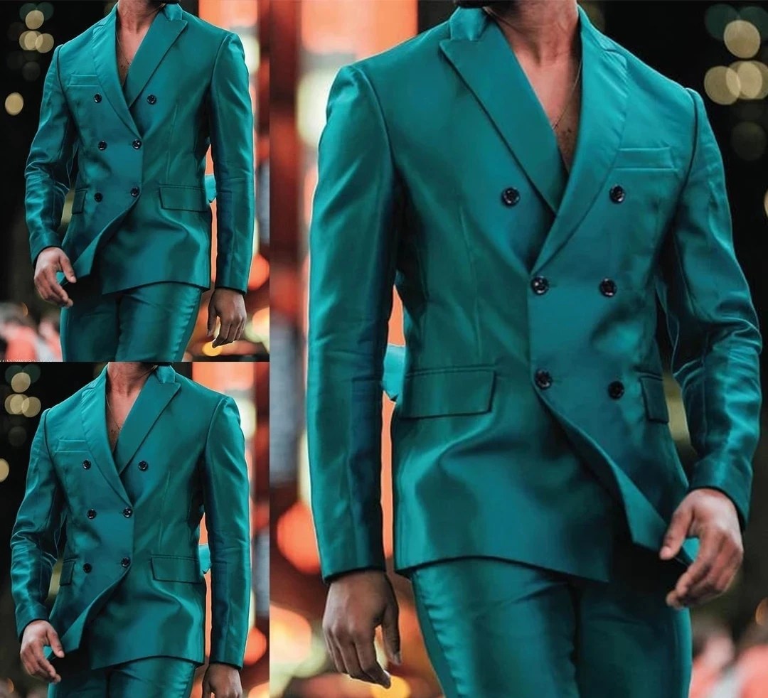 Son tasarım parlak ceket pantolon çift göğüslü tepe yaka erkekler Terno Suits Masculino damat düğün balo parti