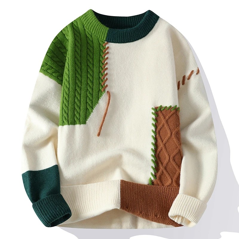 Sonbahar kış sıcak erkek kazak moda balıkçı yaka Patchwork kazaklar yeni kore Streetwear kazak rahat erkek giyim