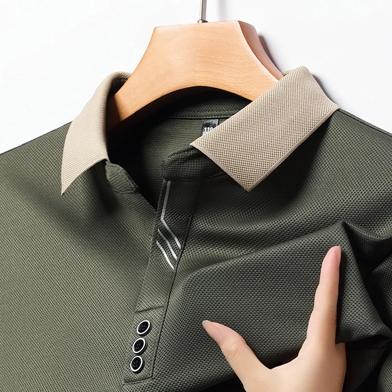 Sonbahar yeni erkek uzun kollu Polo GÖMLEK iş rahat ince elastik üst moda klasik düz renk erkek marka Tees