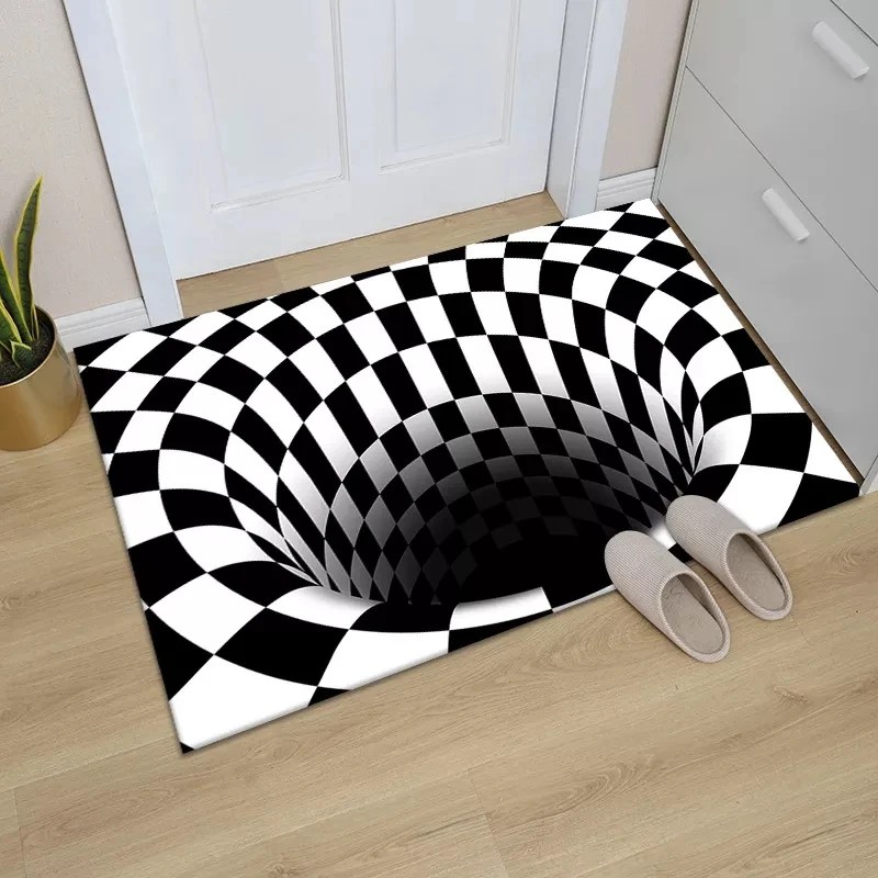 Soyut geometrik optik paspas 3D Vortex Illusion halı giriş kapısı kat Mat kaymaz zemin Mat oturma odası dekor kilim