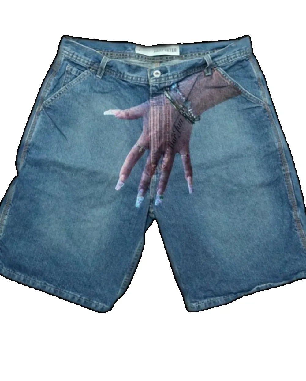 Streetwear şort Y2K pantolon Harajuku Hip Hop parmak baskı Retro mavi Baggy Denim spor kısa erkekler basketbol şortu diz pantolon üzerinde - Görsel 6